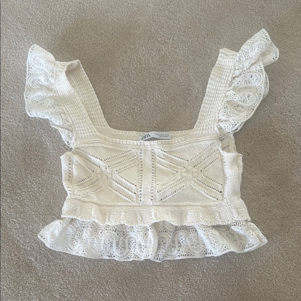 Zara Crochet Lace Ivory Peplum Top